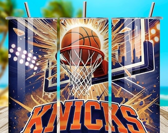 Knicks Basketball 20oz Skinny Tumbler Wrap PNG, Team Style Sublimation Print, Game Day Design, Instant Download
