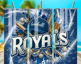 Royals Baseball 20 Unzen Skinny Tumbler Wrap PNG, sauberes grafisches Sublimationsdesign, Baseball PNG JPG, digitale Tumbler Wrap Datei