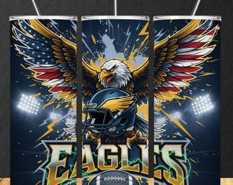 Cienkie opakowanie na kubek z maskotką drużyny futbolowej Eagles, 20-uncjowe opakowanie sublimacyjne do kubków sportowych, projekt do nadruku na szklanki na mecz, wysokiej jakości plik cyfrowy