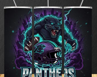 Panthers Football 20oz Skinny Tumbler Wrap PNG Sport Team Sublimation Wrap, Game Day Drinkware Printable, Digital Tumbler File