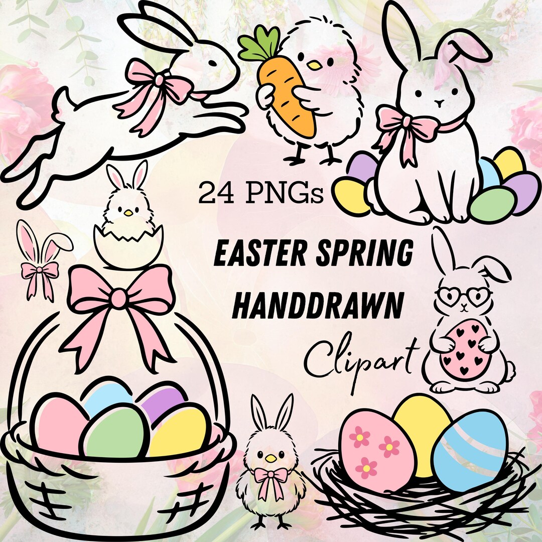 Hand Drawn Easter SVG Bundle, Whimsical Doodles PNG, Spring Line Art ...