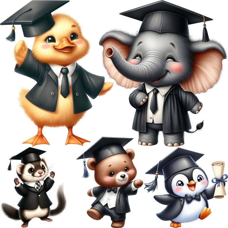 Graduation Animals Clipart Bundle PNG, Cute Graduate Animals ...