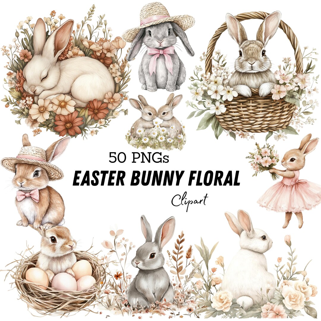 Spring Bunny Clipart | Pink Easter PNG | Rabbit Baby Shower | Coquette ...