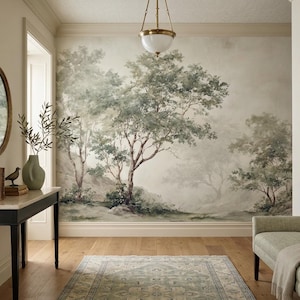 Pastoral Landscape Mural Wallpaper, Vintage Nature Wall Art, Peel and ...