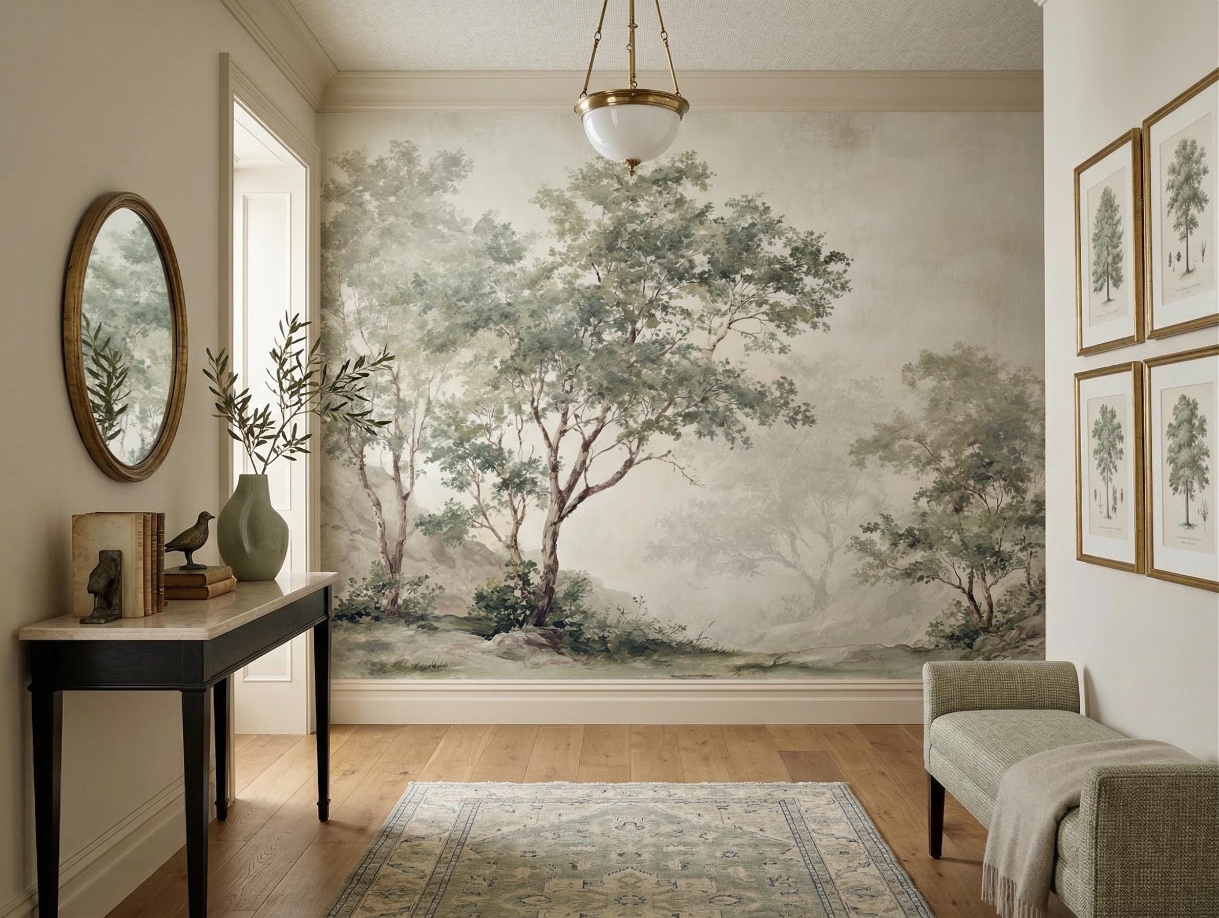 Pastoral Landscape Mural Wallpaper, Vintage Nature Wall Art, Peel and ...