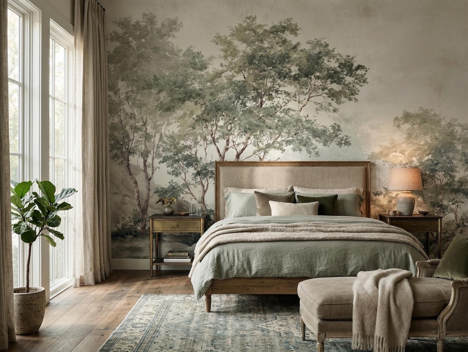 Pastoral Landscape Mural Wallpaper, Vintage Nature Wall Art, Peel and ...