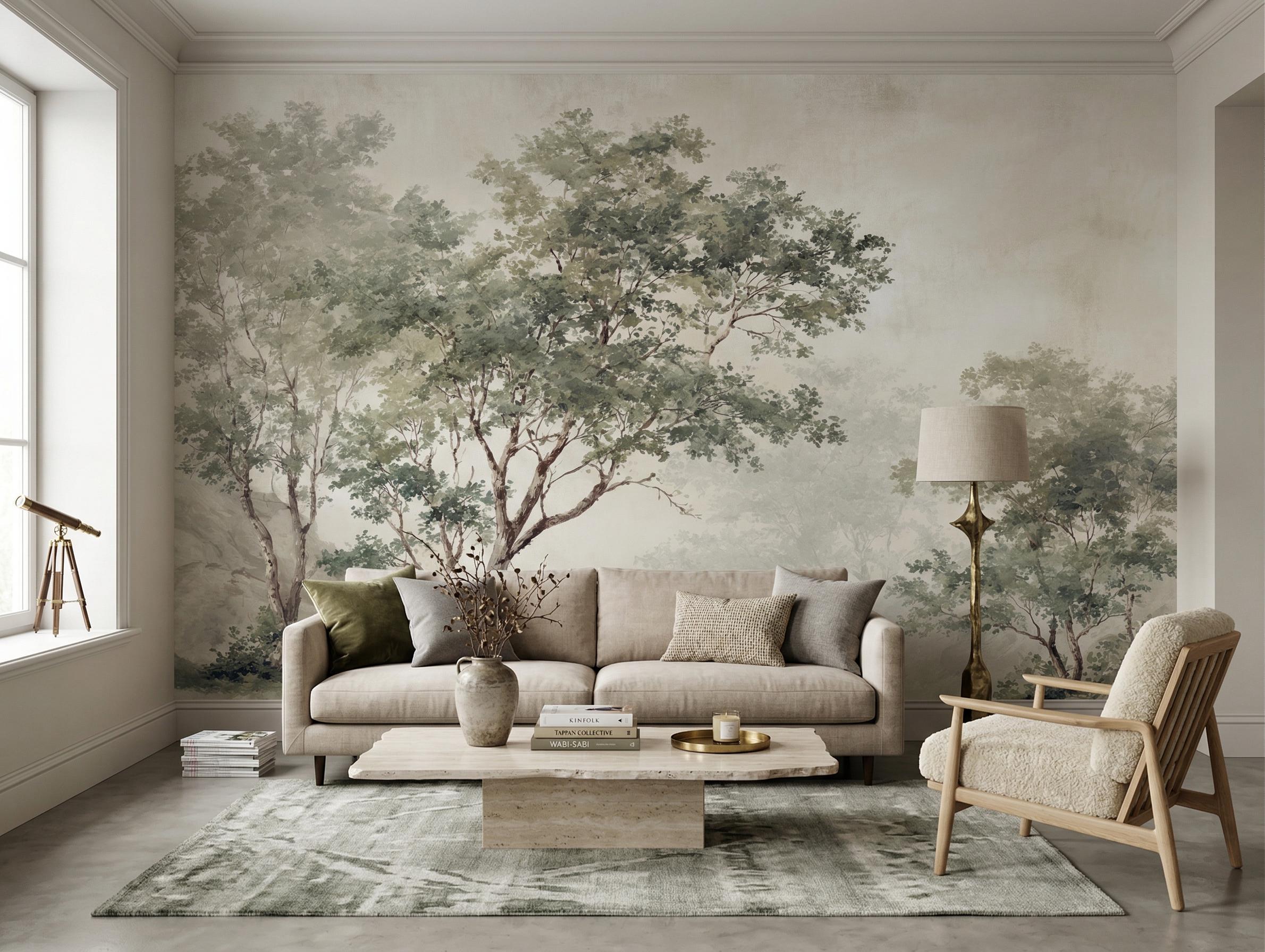 Pastoral Landscape Mural Wallpaper, Vintage Nature Wall Art, Peel and ...