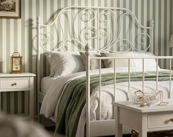 Vertical Saga Green and White Striped Peel and Stick Wallpaper | Removable Renter Friendly Vinyl Wall Mural | Nursery, Playroom, Laundry