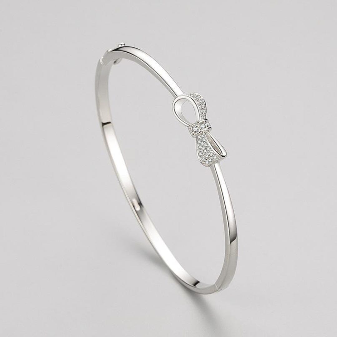 Sterling Silver Moissanite Bow Bangle Bracelet – Minimalist Luxury ...
