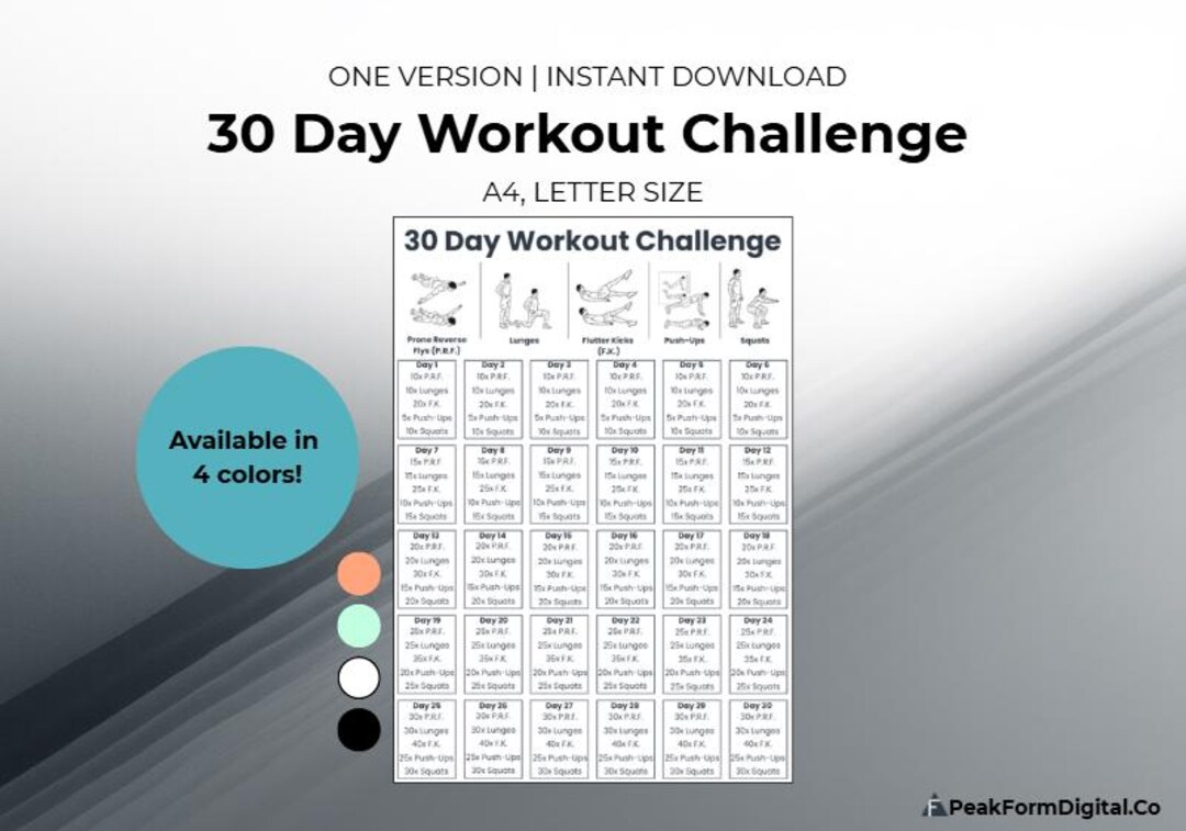 30 Day Workout Challenge | Fitness Tracker (PDF & Canva) - Etsy