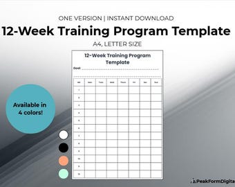 12 Week Training Program Template | Workout Plan Printable | Fitness Planner PDF & Canva