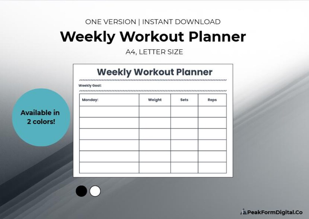 Weekly Workout Planner Printable | Minimalist Fitness Log (editable PDF ...