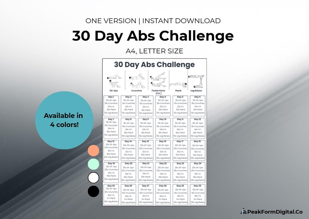30 Day Abs Challenge | Core Workout Challenge | Fitness Tracker PDF ...