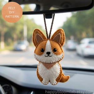 Wzór Patchworku Felt Corgi Szyty Ręcznie | Ozdoba Pluszowa | Poradnik PDF Haft dla Początkujących | Natychmiastowe Pobieranie