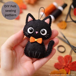 Zwarte Kat Ornament PDF Patroon, Halloween Katje DIY, Vilten Knuffel Tutorial, Directe Download