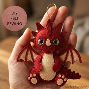 Felt Dragon PDF Pattern | Instant Digital Download | Easy Beginner Hand Sewing Toy