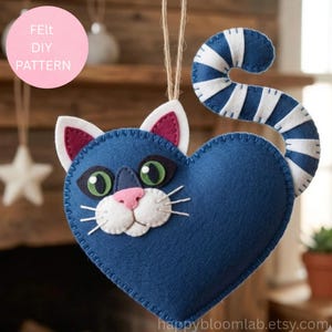 Heart Cat Ornament Sewing Pattern | Hand-Stitched Embroidery | Beginner DIY | Instant Download PDF