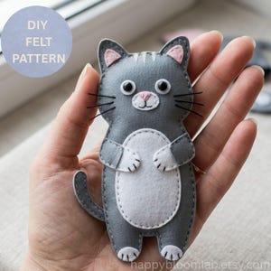 Gato Fieltro Cosido a Mano Patrón Costura | Amigable Principiante DIY Peluche Tutorial Instructivo | Descargas Digitales Fácil