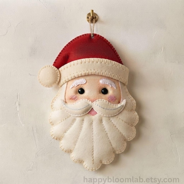 Felt Santa Face Ornament Sewing Pattern PDF DIY Christmas Embroidery Craft Digital Download