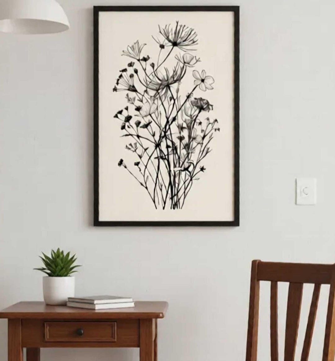 Minimalist Botanical Wildflower Line Art Print Vintage Floral Wall ...