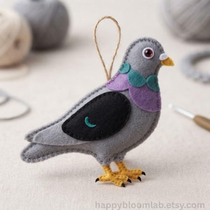Felt Pigeon Ornament Sewing Pattern, PDF Digital Download, DIY Beginner Bird Craft Gift