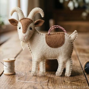 Felt Goat Ornament Sewing Pattern PDF, Farm Animal Christmas Tree Decor Digital Download