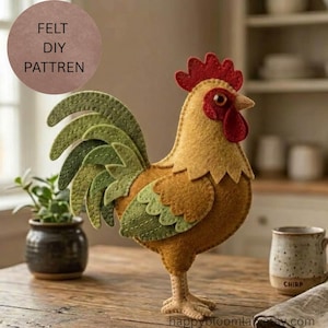 Felt Rooster Ornament Sewing Pattern PDF | Hand Sewn DIY Farm Animal | Instant Download