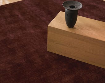 Hand Tufted Burgundy Wool Rug, Solid Wine Red Modern Minimalist Carpet