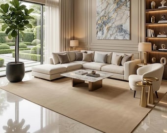 Hand-Tufted Sand Beige Wool Rug, Modern Solid Area Rug, Neutral Minimalist Carpet, Custom Size, Cozy Living Room Bedroom Decor