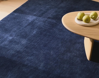 Luxury Navy Blue Plush Area Rug, Soft Minimalist Modern Carpet, Living Room Bedroom Floor Rug, Hand Tufted Solid Color Home Decor