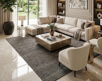 Handloom Grey Wool Area Rug, Solid Gray Rug, Handmade Minimalist Carpet, Modern Living Room Rug, Neutral Bedroom Décor, Custom Size Rug