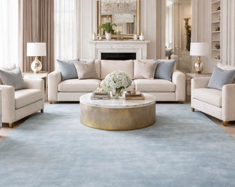 Hand Tufted Wool Area Rug Solid Light Blue for living Room or Home Decor