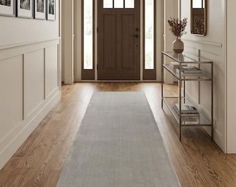 Runner Hand Tufted Wool Area Rug, Gray Minimalist Runner Rug, Solid Modern Carpet, Neutral Hallway Rug, Contemporary Bedroom Runner
