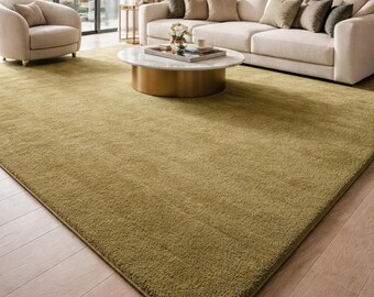 Hand Tufted Solid Olive Green Wool Area Rug Modern Plain Carpet for Home Decor