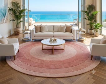 Hand Tufted Wool Area Rug, Pink Round Rug, Modern Abstract Circle Carpet, Blush Geometric Living Room Rug, Custom Size Decor
