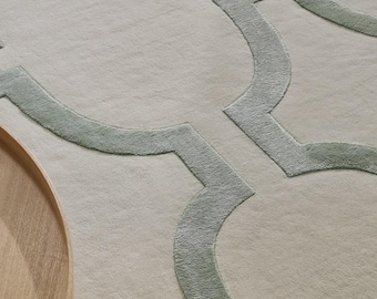 Hand Tufted Rug, Wool & Viscose Ivory Geometric Area Rug Modern Carpet, Elegant Living Room Rug, Contemporary Bedroom Decor, Custom Size Rug
