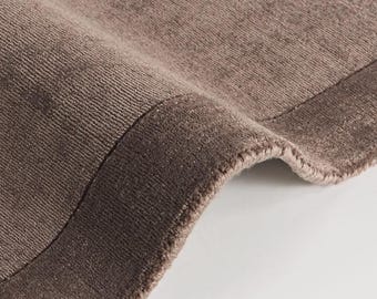 Taupe Brown Handloom Wool Area Rug, Modern Minimalist Handmade Rug, Soft Neutral Living Room Bedroom Carpet, Custom Size Decor