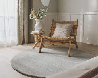 Round Plush Area Rug Neutral Beige Grey Soft Carpet Minimalist Modern Living Room Rug Cozy Bedroom Floor Rug Scandinavian Decor