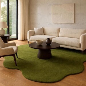 Green Moss Rug Irregular Shape Area Rug Tufted Carpet Modern Living Room Rug Soft Plush Handmade Aesthetic Floor Decor Custom Size
