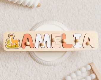 Amelia Name Puzzle, Personalized Wooden Puzzle for Toddler Girl, Custom Baby Name Toy, Montessori Gift, First Birthday Gift