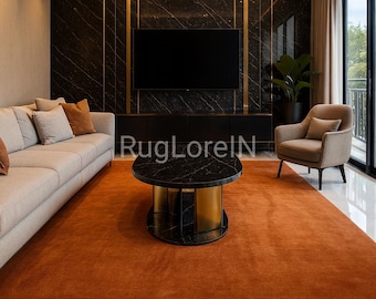 9×12 Burnt Orange Tufted Rug, Handmade Wool Area Rug, Rust Terracotta Living Room Carpet, Modern Solid Color Floor Rug, Soft Bedroom Decor