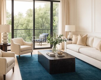 7×10ft/8×10ft Handmade Teal Blue Tufted Area Rug, Modern Luxury Carpet, Soft Plush Living Room Rug, Minimalist Home Decor 9×12ft/10×14ft.