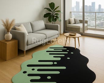 5×8ft Luxury Handmade Abstract Rug, Green & Black Modern Area Rug, Hand Tufted Wool Carpet for Living Room Bedroom Decor 6×9ft/7×10ft.