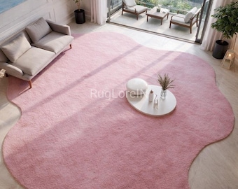 Tapis rose capitonné fait main 7 × 10 - Doux, confortable, salon luxueux, moquette grande surface, décoration d'intérieur, design moderne, tapis d'intérieur, tapis à poils longs 5 × 8.