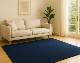 5×8ft/6×9ft Handmade Navy Blue Tufted Rug, Modern Minimalist Area Rug, Solid Color Living Room Bedroom Carpet Decor 7×10ft/8×10ft.