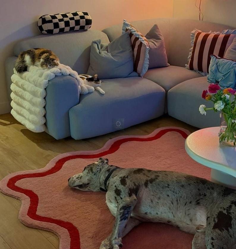 5×8ft Pink Wavy Handmade Tufted Rug, Irregular Squiggly Area Rug, Funky Danish Pastel Home Decor, Cute Maximalist Aesthetic Rug 6×9/7×10. image 6