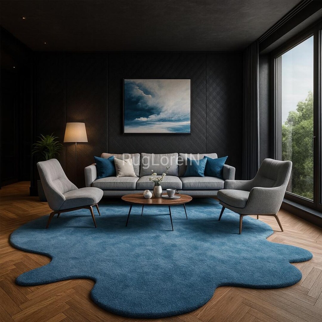 Cloud Shape Rug 7×10ft Modern Abstract Cloud Shape Tufted Rug, Luxury Handmade Blue ...