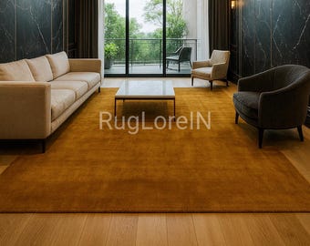 9X12 Handmade Tufted Rug, Mustard Yellow Wool Area Rug, Minimalist Gold Carpet, Modern Living Room Decor, Custom Size Soft Ochre Floor Rug