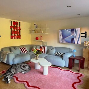 5×8ft Pink Wavy Handmade Tufted Rug, Irregular Squiggly Area Rug, Funky Danish Pastel Home Decor, Cute Maximalist Aesthetic Rug 6×9/7×10. image 5