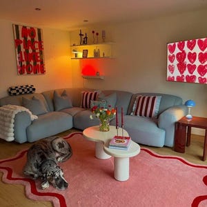 5×8ft Pink Wavy Handmade Tufted Rug, Irregular Squiggly Area Rug, Funky Danish Pastel Home Decor, Cute Maximalist Aesthetic Rug 6×9/7×10. image 3